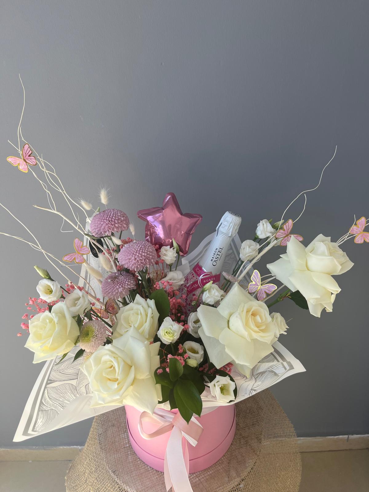 Girl Birtday Arrangement in Pink Box