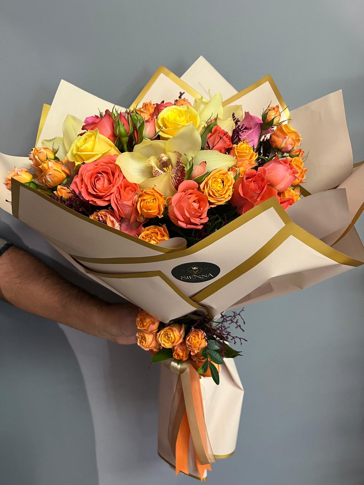 Sibidium Orchid & Spray Roses 