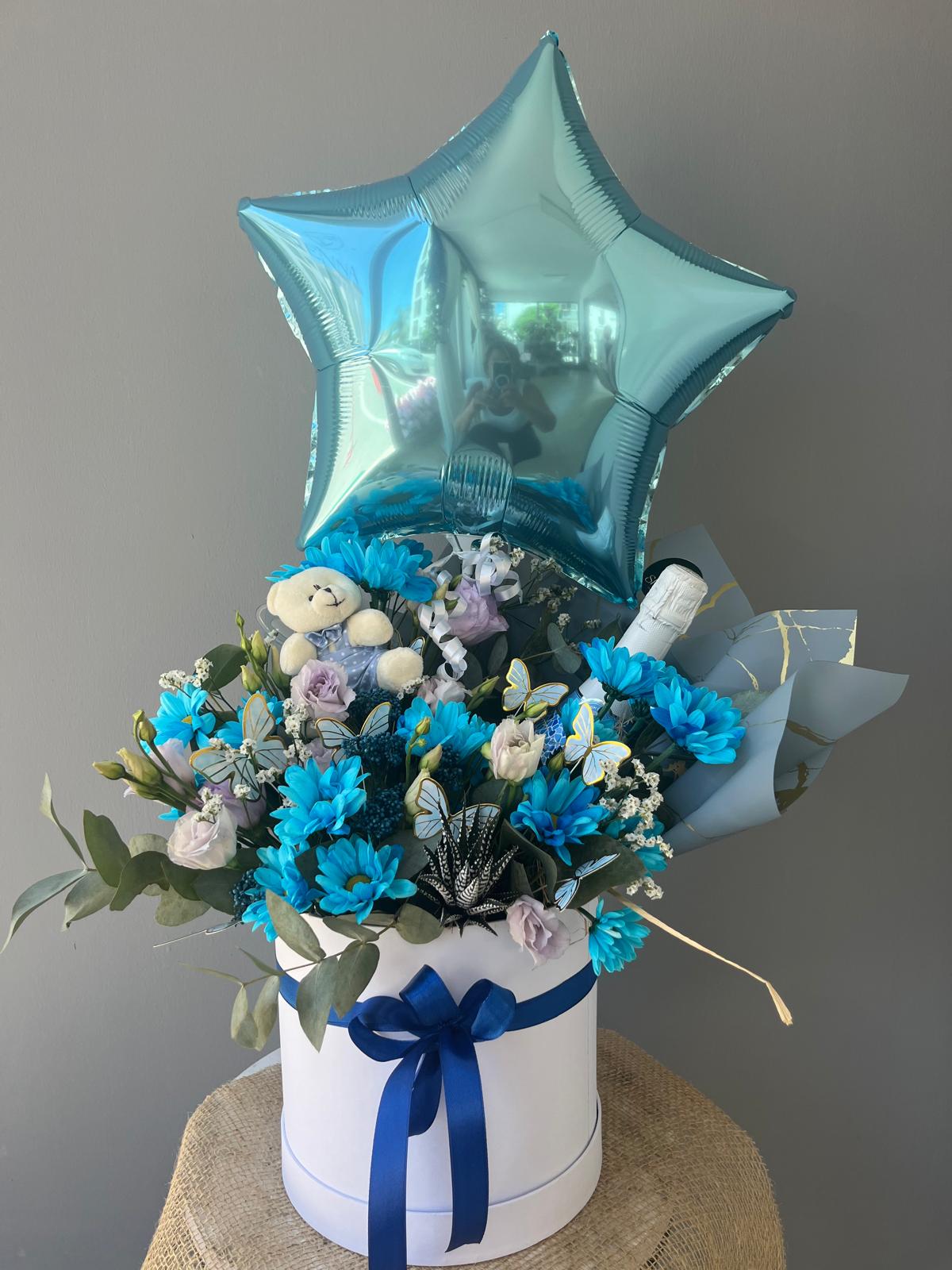 Blue and White Birtday Arrangement